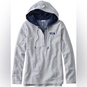LL Bean Women’s XL 1/4 Button Gray Hooded Long Sleeve Pullover